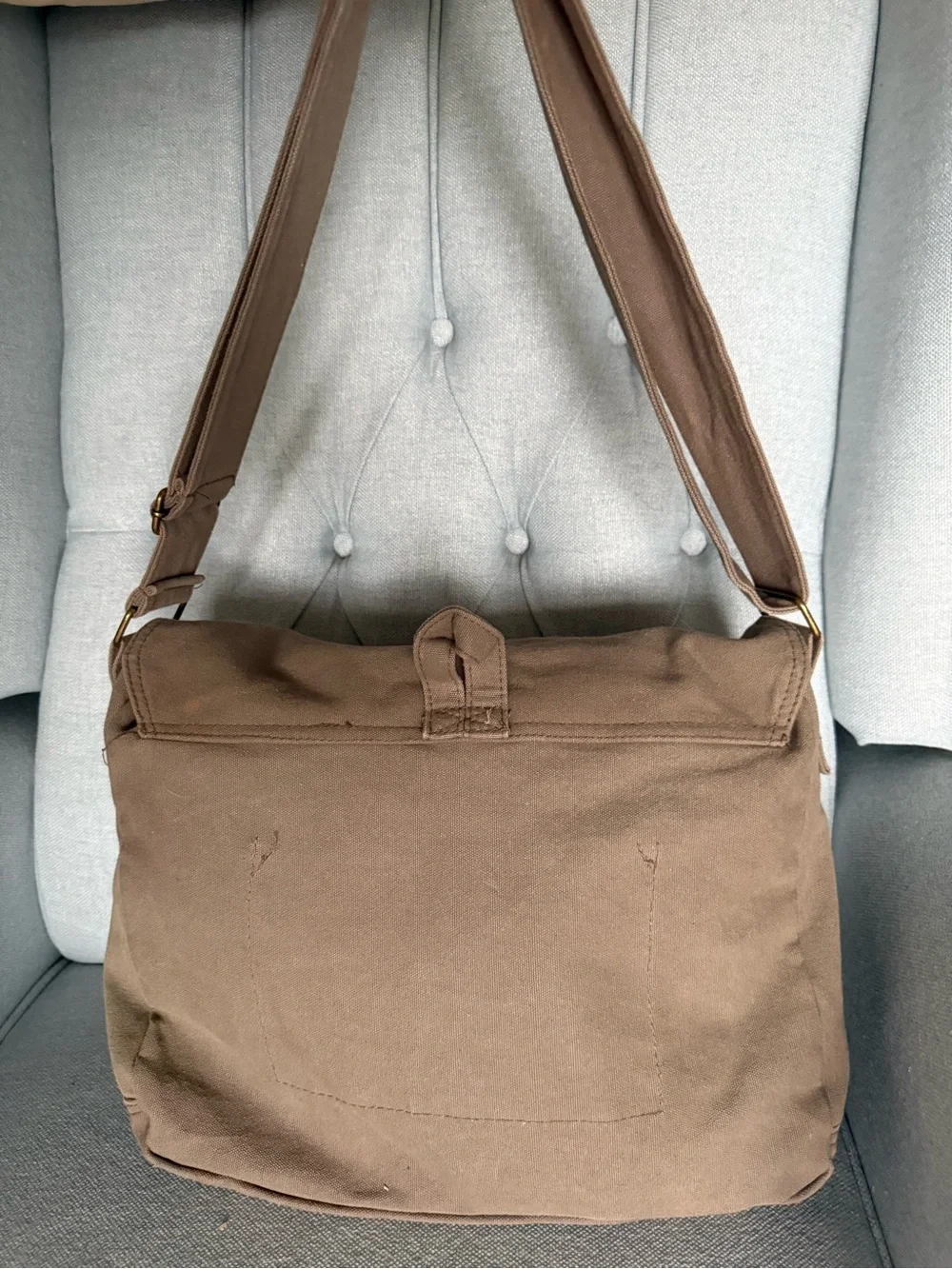 100% Cotton - 90s Grunge Vintage Muted Olive Green Canvas Messenger Bag
